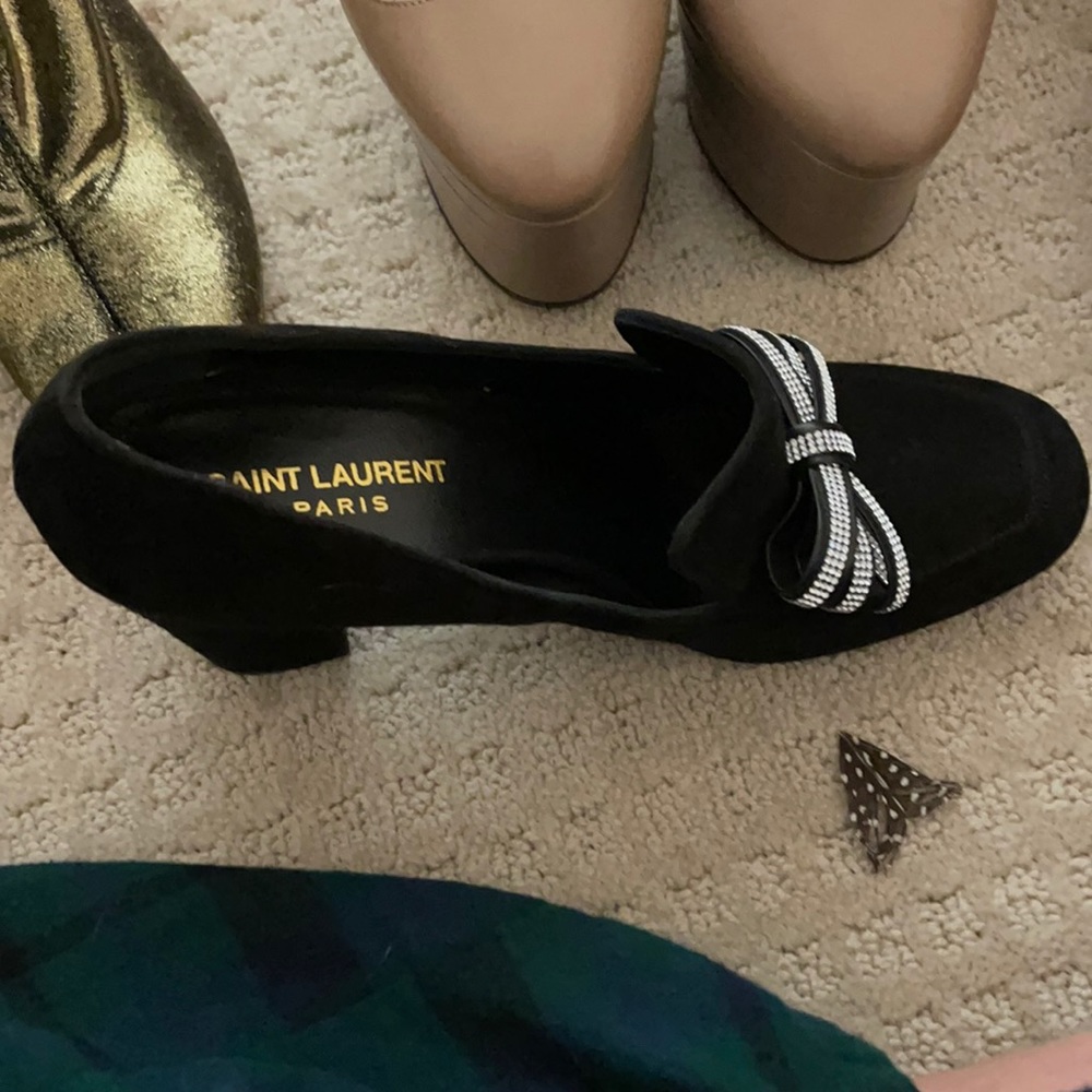 Saint Laurent loafer pumps with rhinestone bow